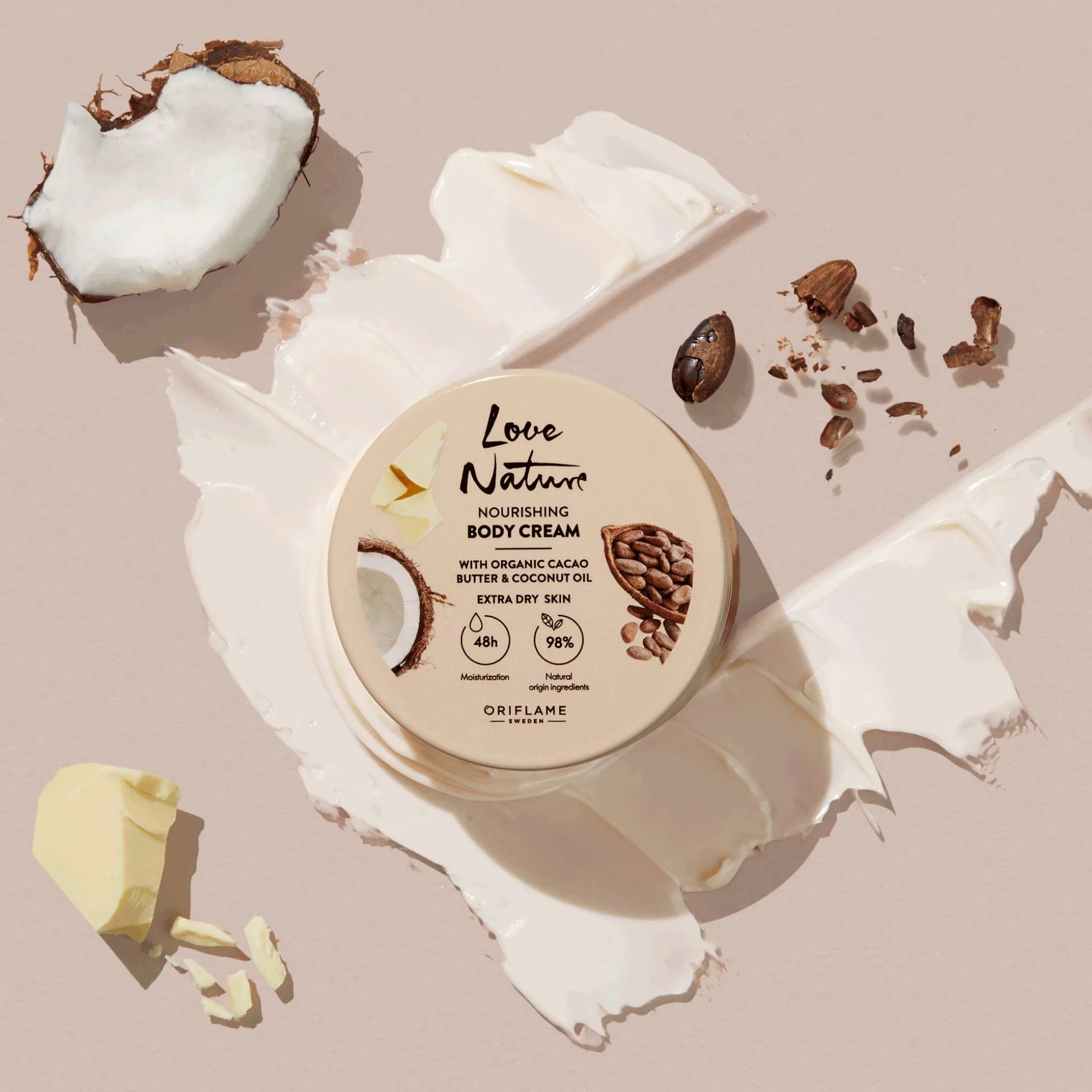 Creme de Corpo Nutritivo com Manteiga de Cacau e Óleo de Coco Biológicos Love Nature 200 ml.
