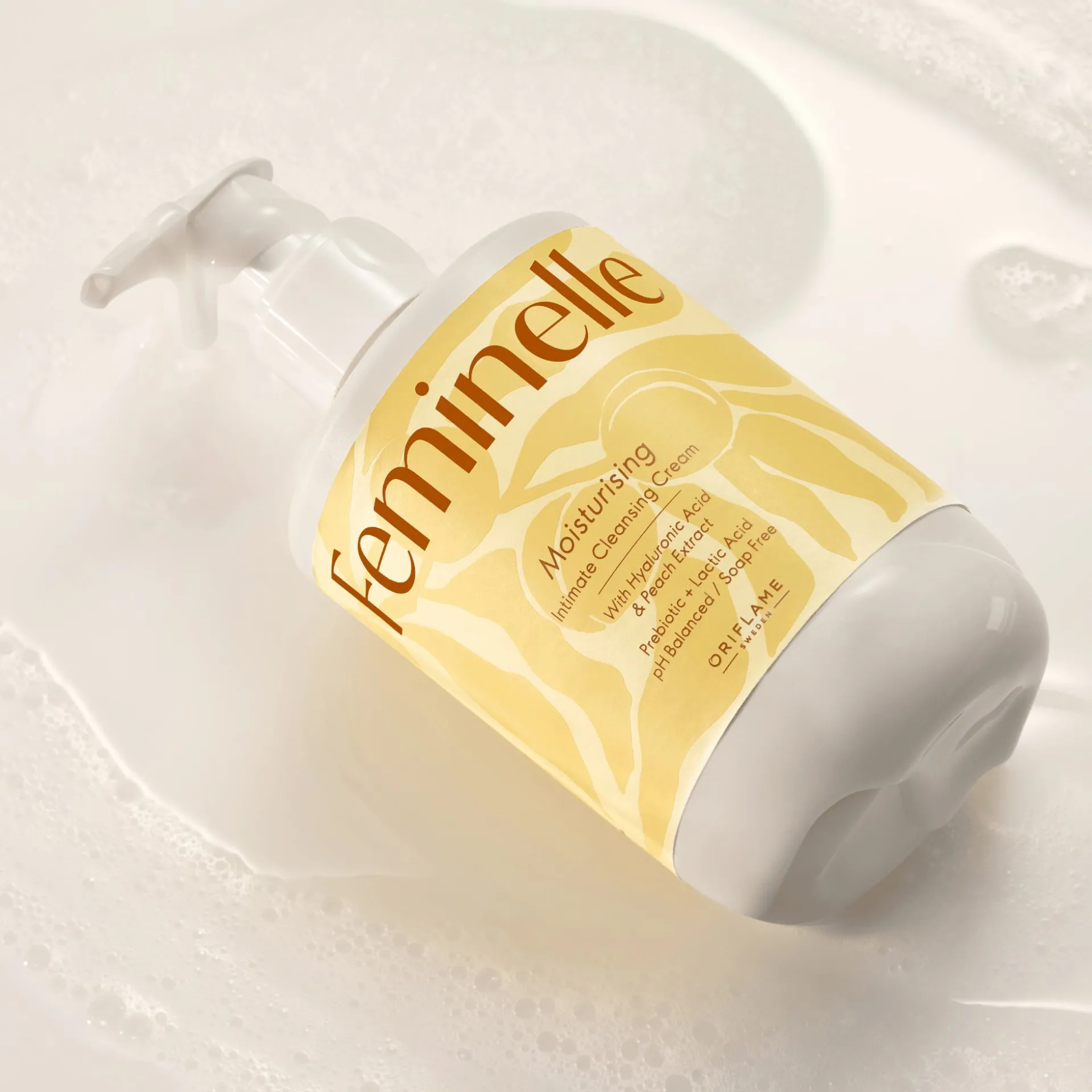 Creme Limpeza Íntima Hidratante com Ácido Hialurónico e Extrato de Pêssego Feminelle 300 ml.