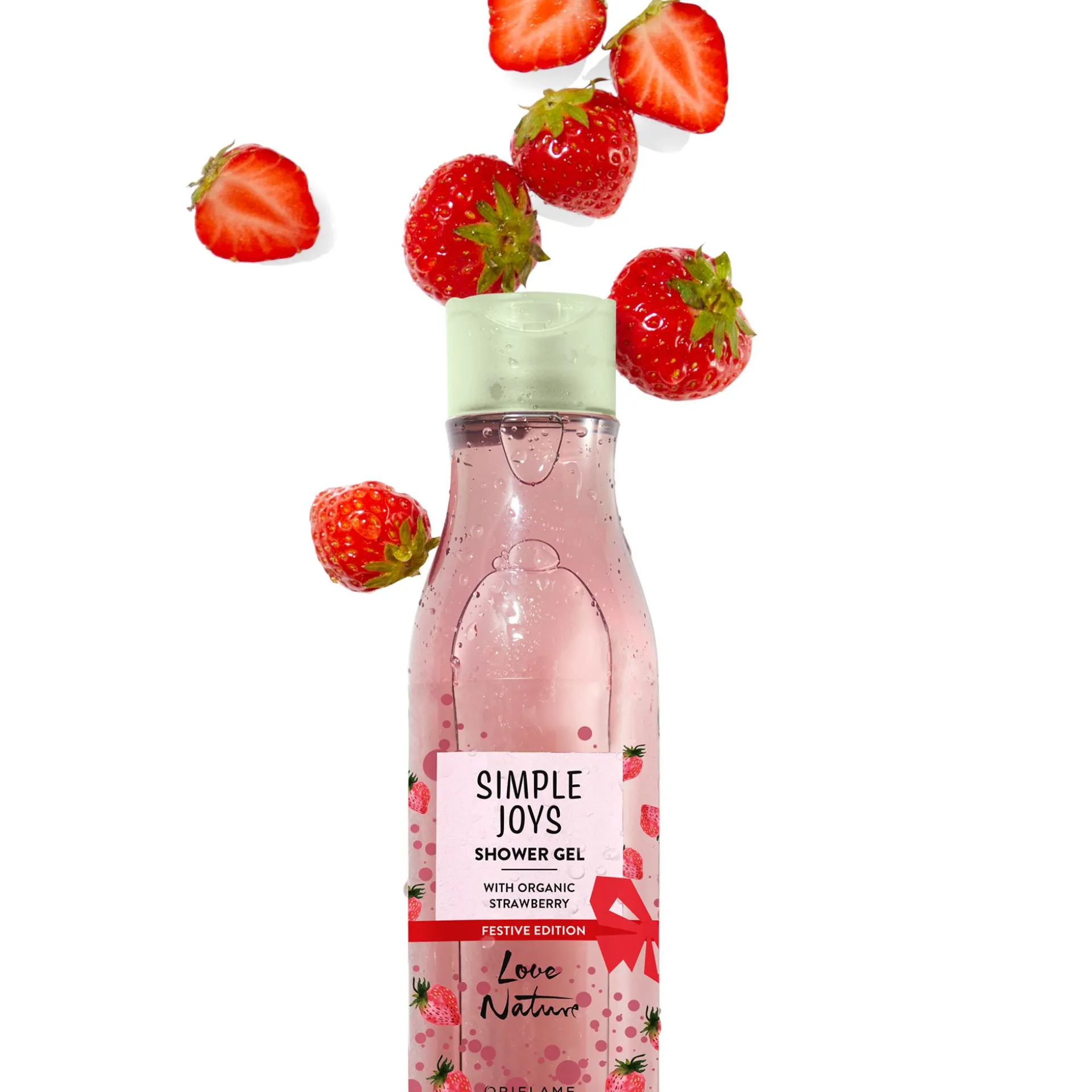 Gel de Banho com Morango Biológico Edição Natal Simple Joys Love Nature 250 ml.
