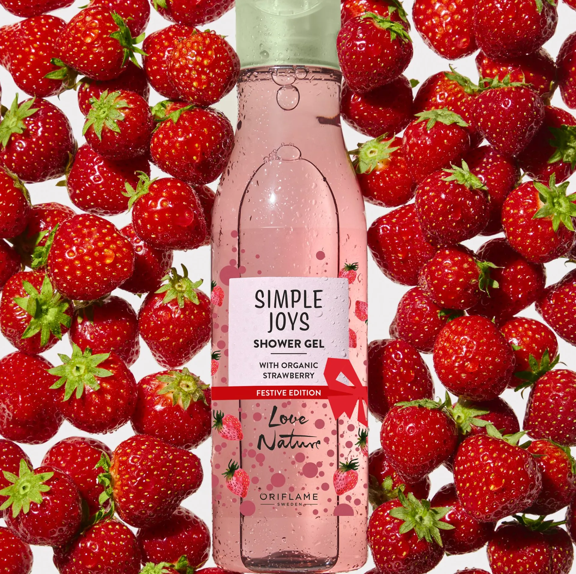 Gel de Banho com Morango Biológico Edição Natal Simple Joys Love Nature 250 ml.
