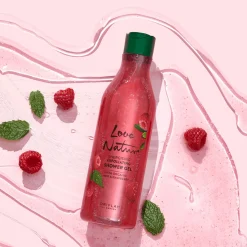 Gel de Duche Esfoliante e Energizante com Menta e Framboesa Biológicas Love Nature 500 ml.