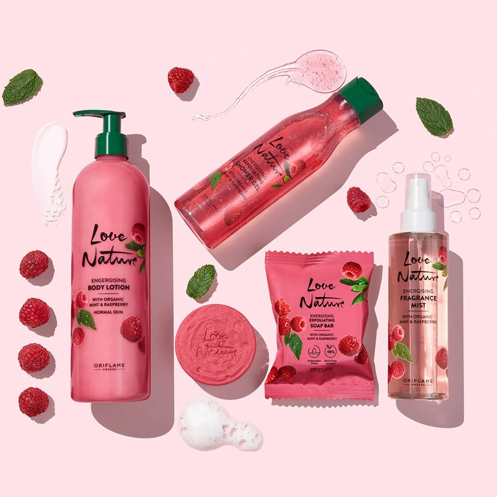 Loção Corporal Energizante com Menta e Framboesa Biológicas Love Nature 500 ml.